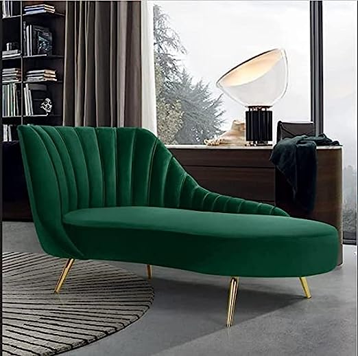 Handmade Solid Wood 2 Seater Lounge Couch – Dark Green | Luxury Chaise Lounge Sofa for Living Room