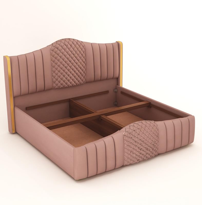 Phirkcraft Double Bed with Box Storage, Sheesham Wood,(Pink)