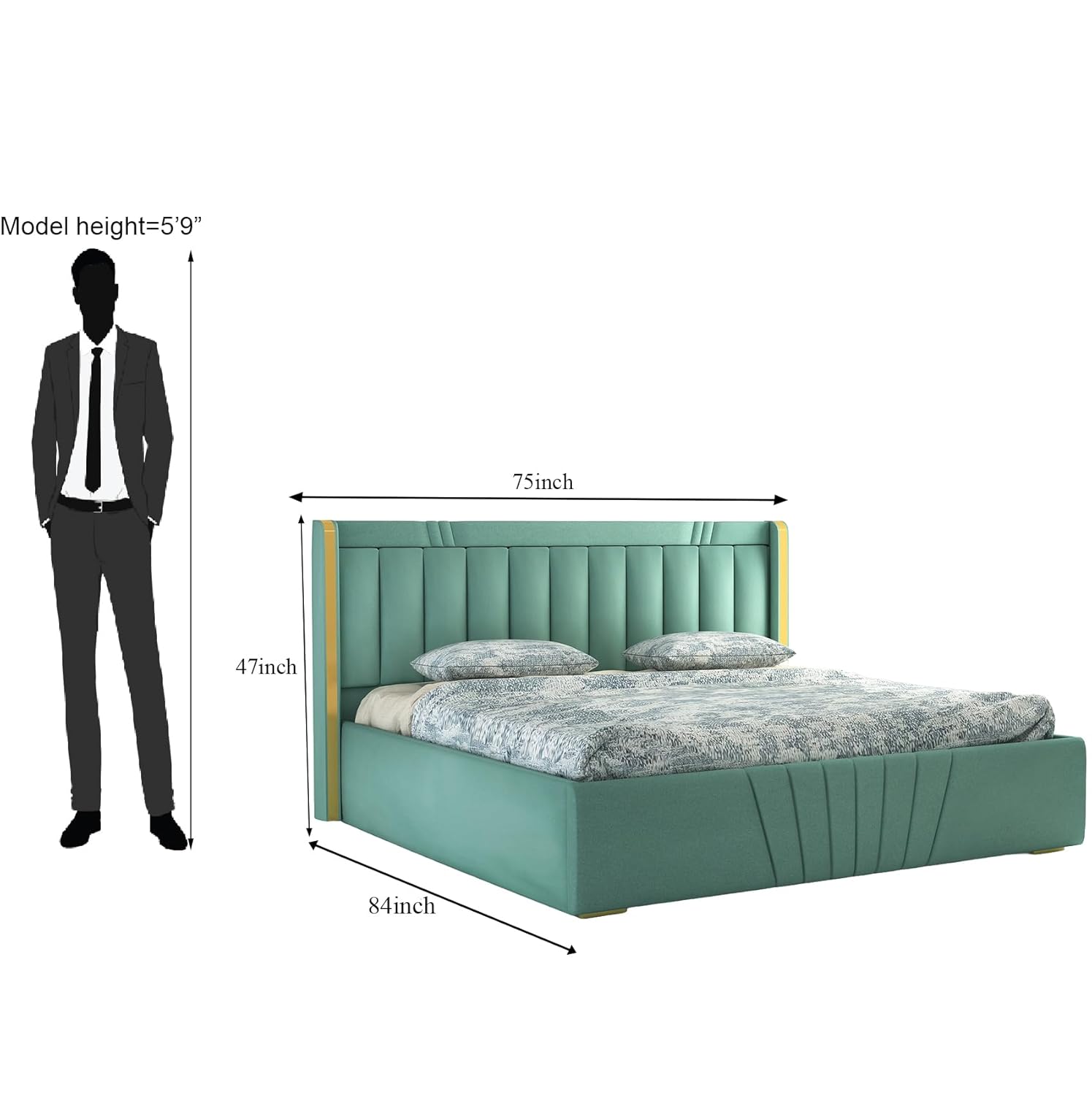 Phirkcraft Bed with Box Storage Solid Wood Fabric Bed Wooden Double Bed Cot Palang for Living Room Home Bedroom (Green)