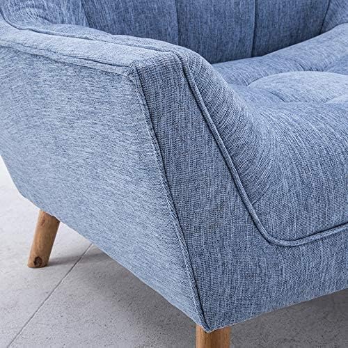 Handmade Solid Wood Arm Chair with Footrest – Light Blue | Luxurious Velvet Armchair for Living Room & Bedroom