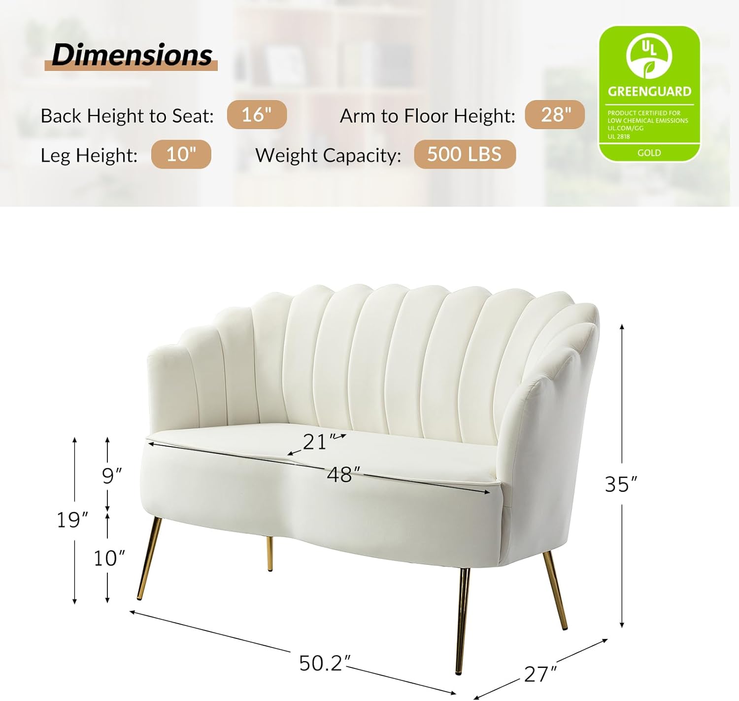 Wooden 2 Seater Sofa For Living Room ( White )