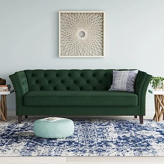 Wooden 3 Seater Sofa For Living Room (Emerald Green)