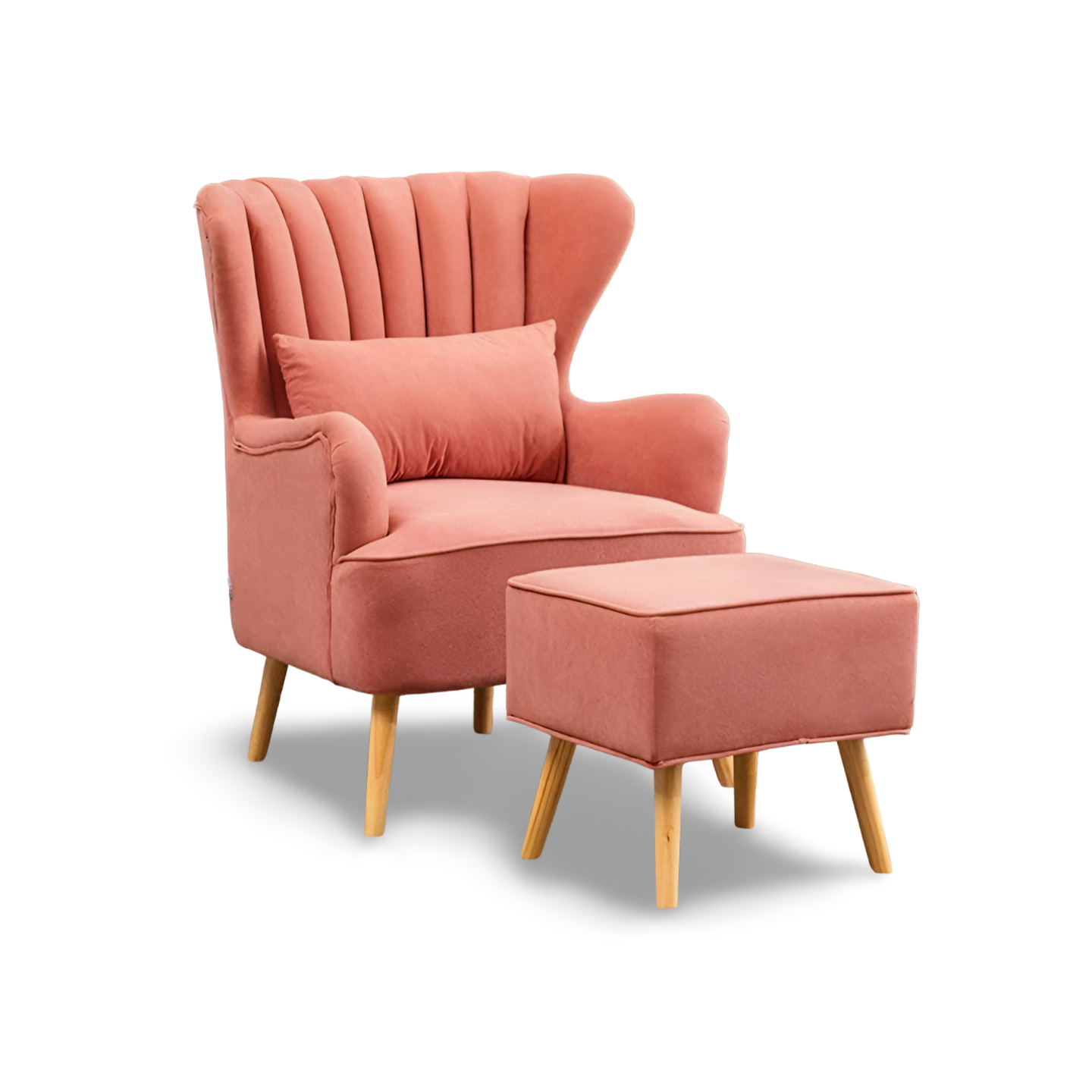 Handmade Sheesham Wood Wing Chair with Footrest- Pink