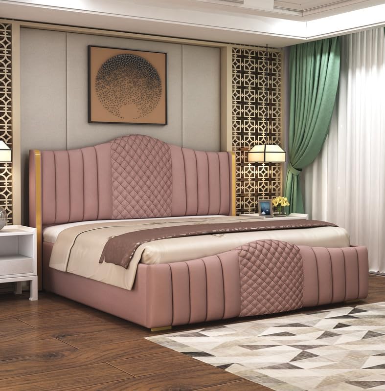 Phirkcraft Double Bed with Box Storage, Sheesham Wood,(Pink)