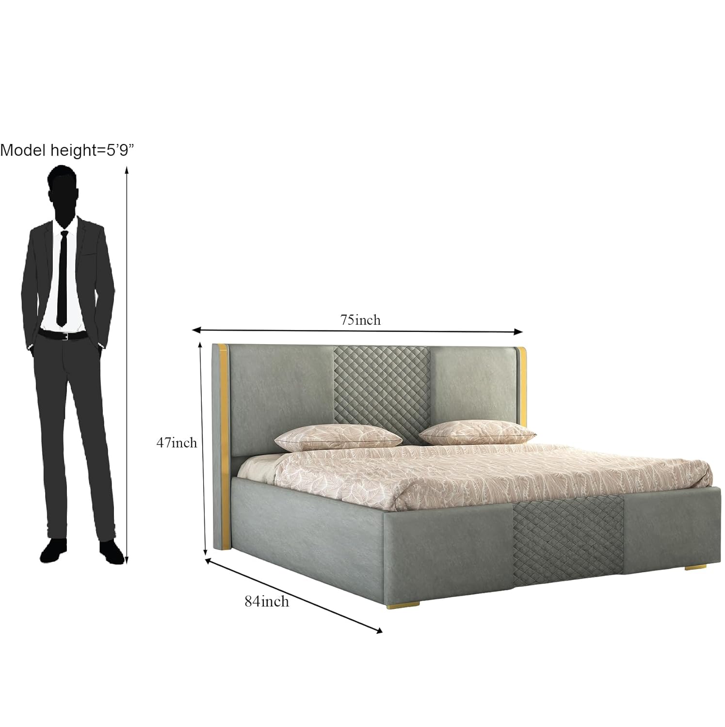 Phirkcraft Solid Wood Upholstered King Size Bed with Box Storage Wooden Double Bed Fabric Cot Palang for Bedroom Living Room (Grey)