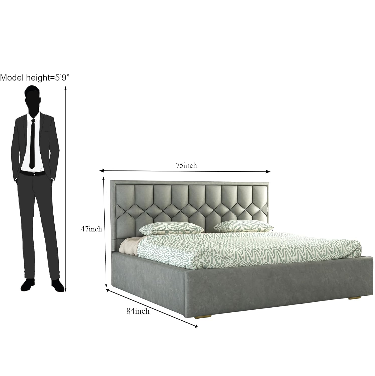 Phirkcraft Solid Wood Upholstered King Size Bed with Box Storage for Bedroom Living Room Wooden Double Bed Fabric Cot Palang Furniture (Grey)