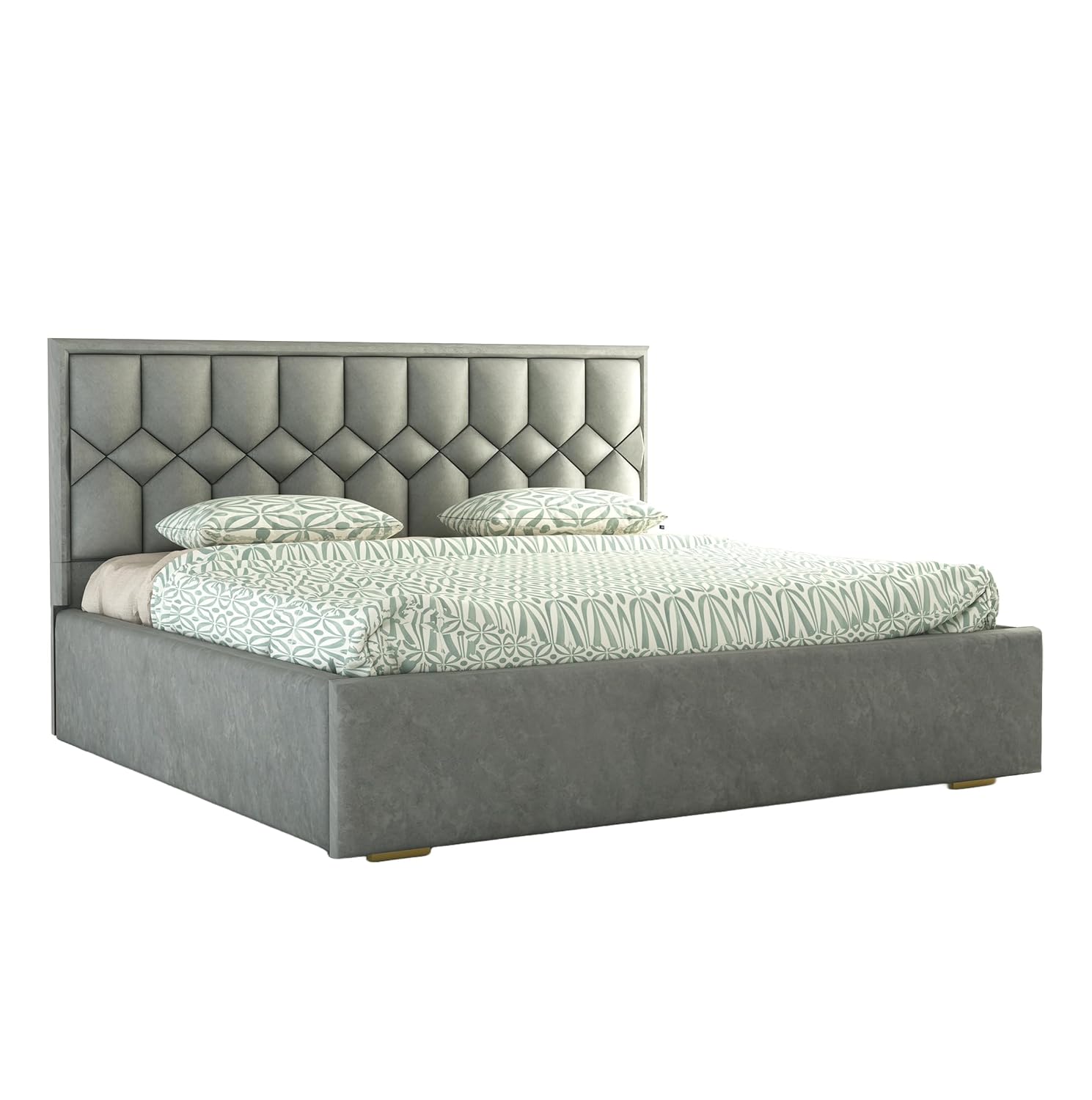 Phirkcraft Solid Wood Upholstered King Size Bed with Box Storage for Bedroom Living Room Wooden Double Bed Fabric Cot Palang Furniture (Grey)