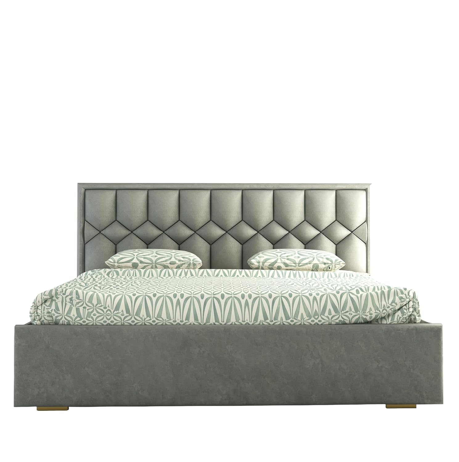 Phirkcraft Solid Wood Upholstered King Size Bed with Box Storage for Bedroom Living Room Wooden Double Bed Fabric Cot Palang Furniture (Grey)