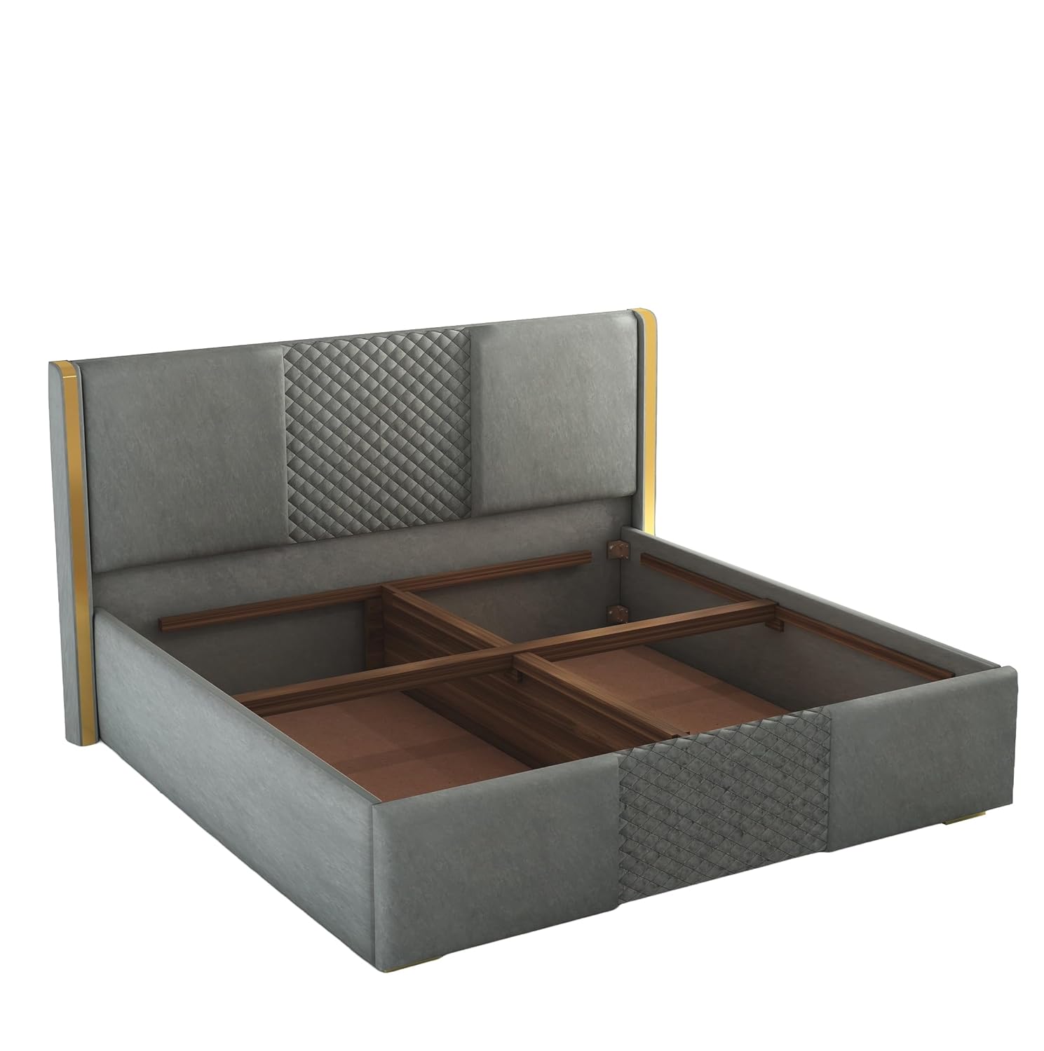 Phirkcraft Solid Wood Upholstered King Size Bed with Box Storage Wooden Double Bed Fabric Cot Palang for Bedroom Living Room (Grey)
