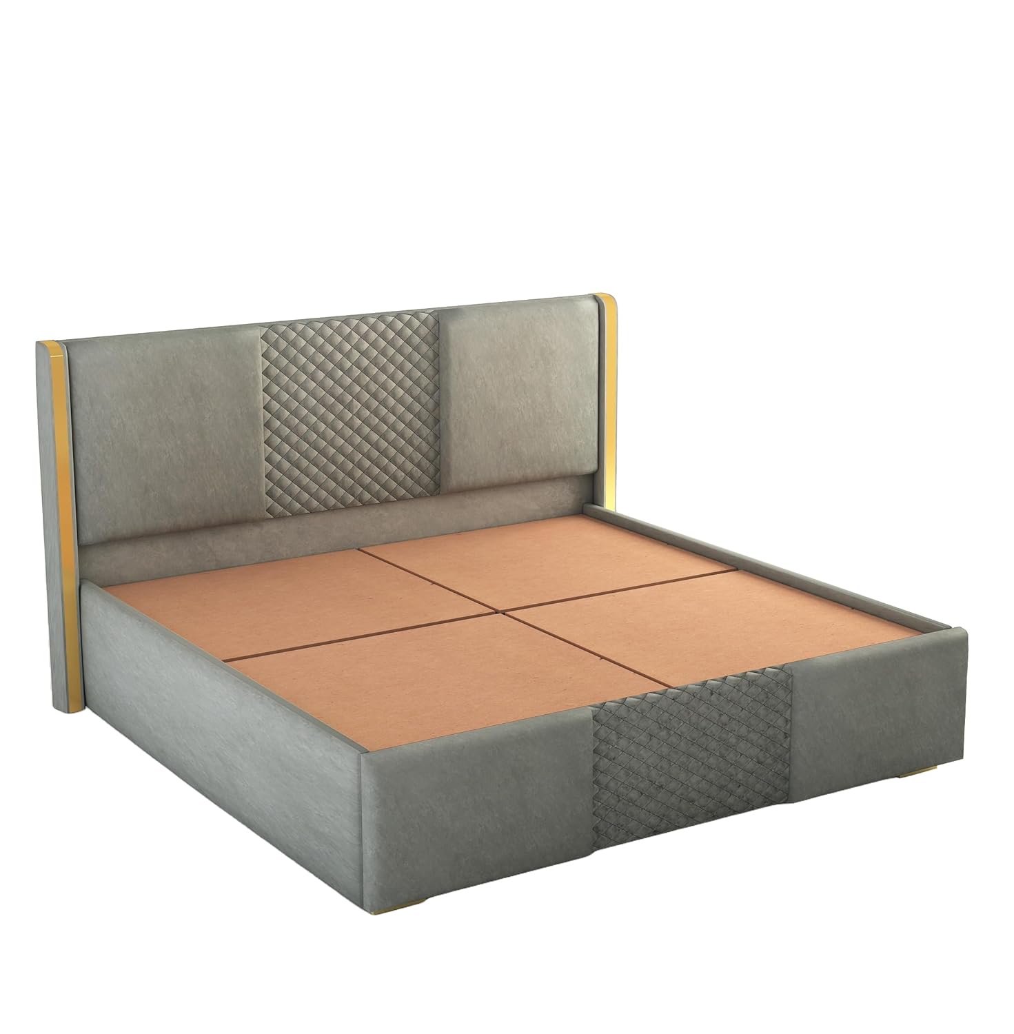 Phirkcraft Solid Wood Upholstered King Size Bed with Box Storage Wooden Double Bed Fabric Cot Palang for Bedroom Living Room (Grey)