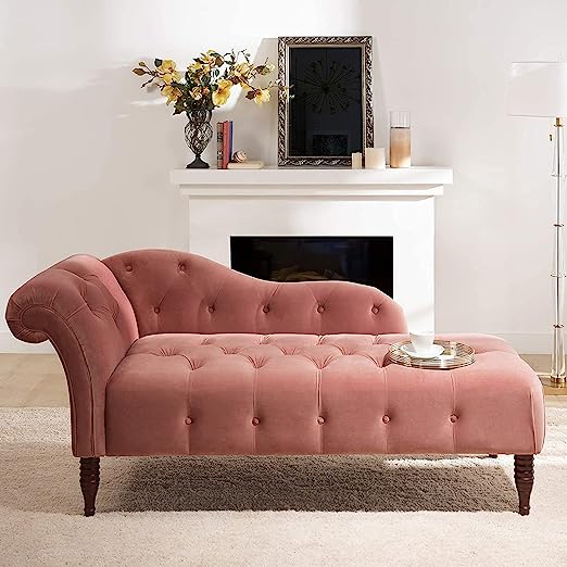 Handmade Solid Wood 2 Seater Lounge Couch – Pink | Luxury Chaise Lounge Sofa for Living Room