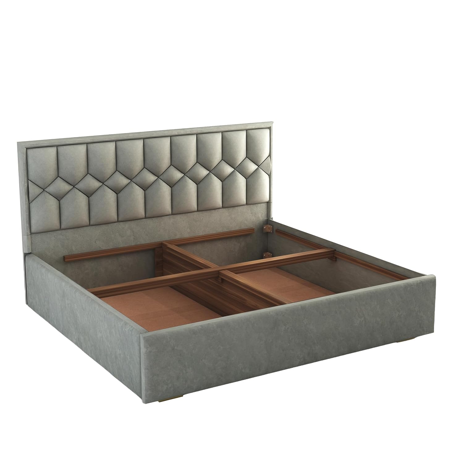 Phirkcraft Solid Wood Upholstered King Size Bed with Box Storage for Bedroom Living Room Wooden Double Bed Fabric Cot Palang Furniture (Grey)