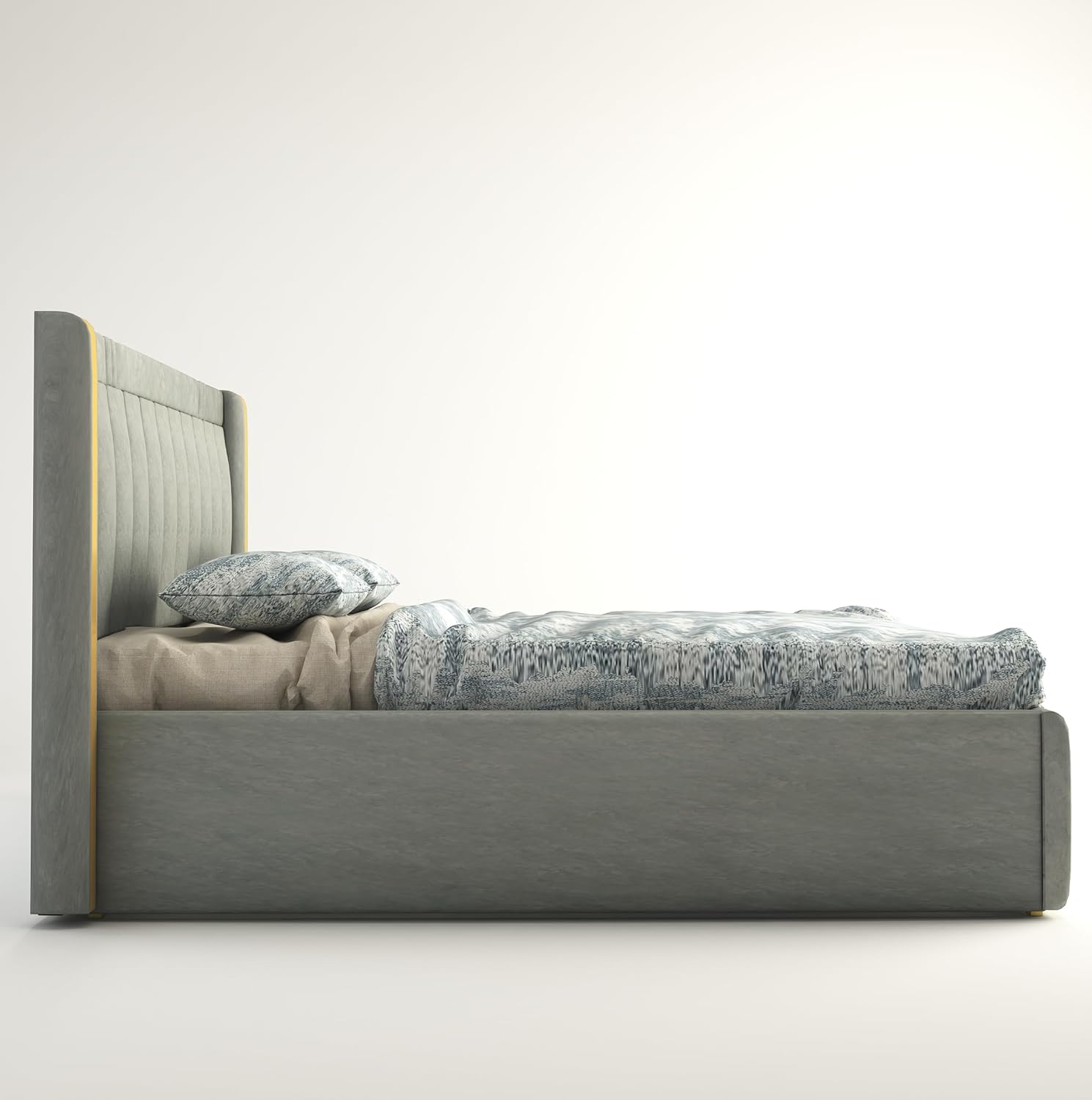 Phirkcraft Upholstered Queen Size Bed with Box Storage Solid Wood Fabric Bed Wooden Double Bed Cot Palang for Living Room Home Bedroom (Grey)