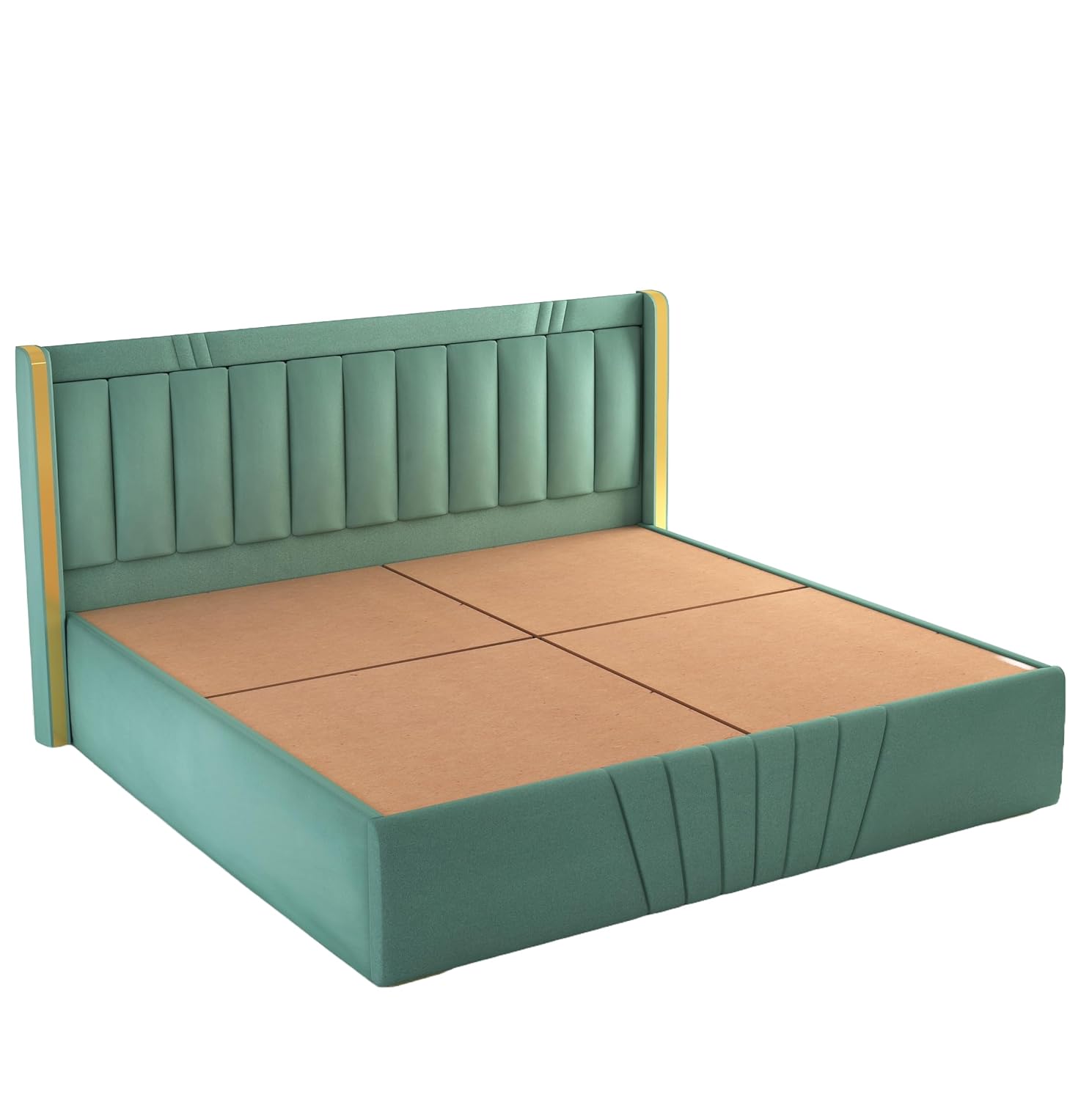 Phirkcraft Bed with Box Storage Solid Wood Fabric Bed Wooden Double Bed Cot Palang for Living Room Home Bedroom (Green)