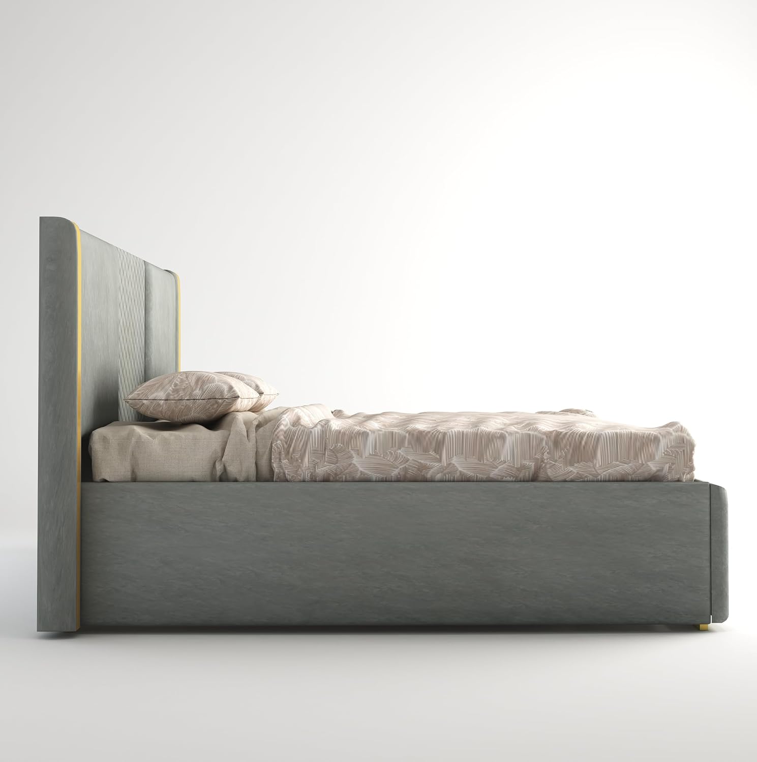 Phirkcraft Solid Wood Upholstered King Size Bed with Box Storage Wooden Double Bed Fabric Cot Palang for Bedroom Living Room (Grey)