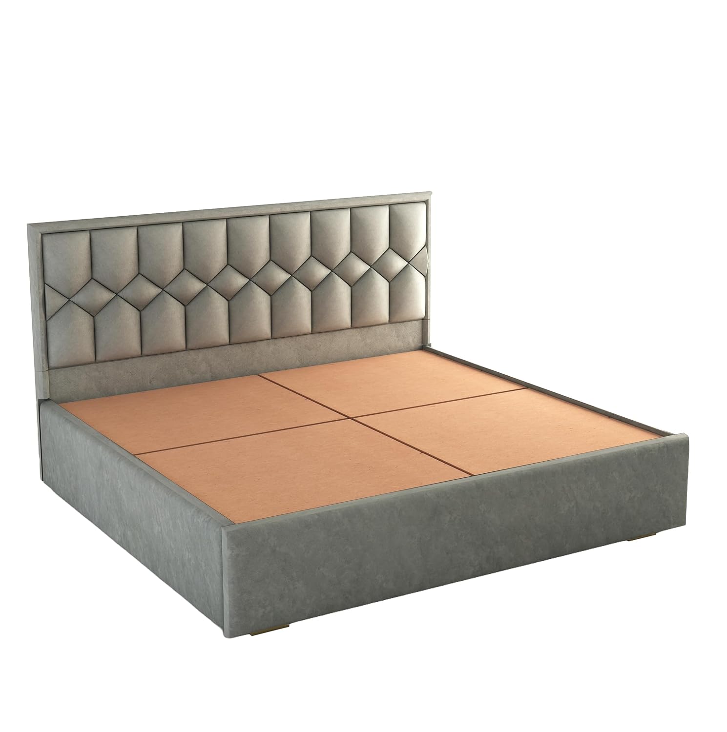Phirkcraft Solid Wood Upholstered King Size Bed with Box Storage for Bedroom Living Room Wooden Double Bed Fabric Cot Palang Furniture (Grey)