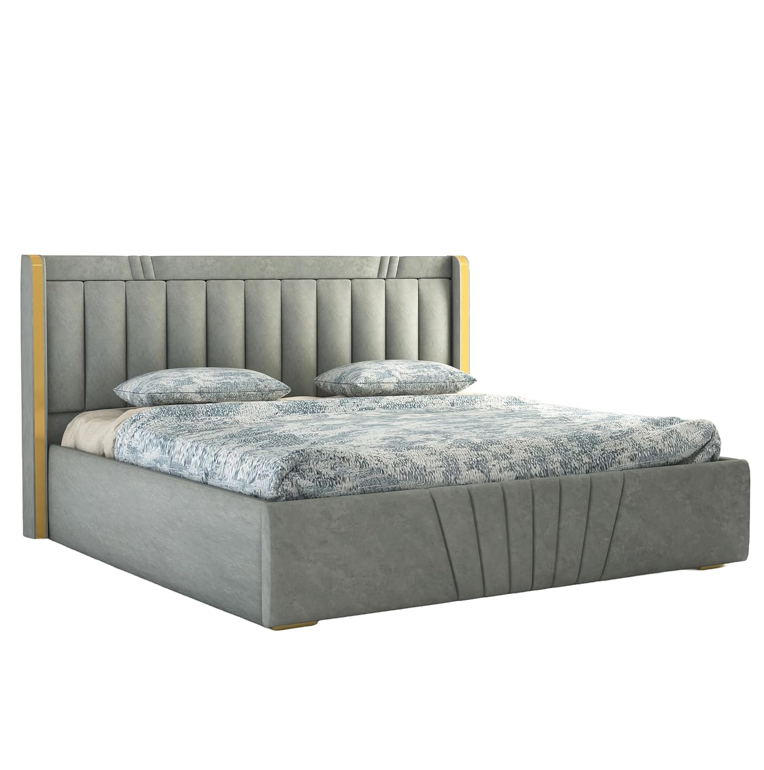 Phirkcraft Upholstered Queen Size Bed with Box Storage Solid Wood Fabric Bed Wooden Double Bed Cot Palang for Living Room Home Bedroom (Grey)
