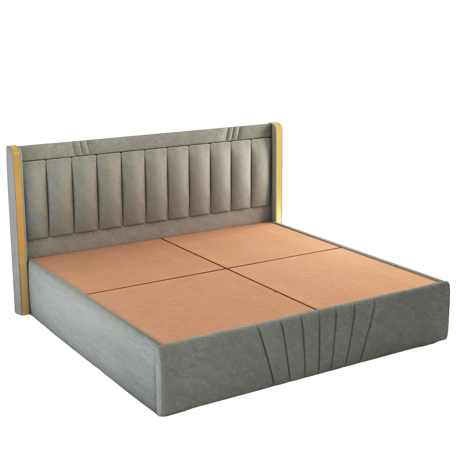 Phirkcraft Upholstered Queen Size Bed with Box Storage Solid Wood Fabric Bed Wooden Double Bed Cot Palang for Living Room Home Bedroom (Grey)
