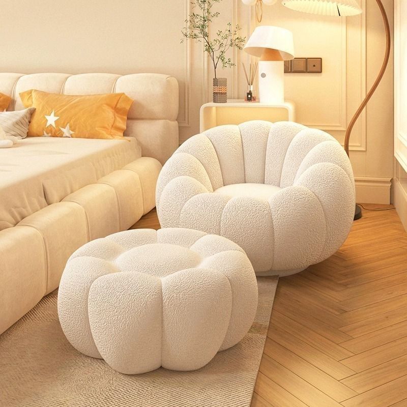 Phirkcraft Stool Chair Creative Round Pumpkin Stool Living Room Floor Sofa Chair Lamb Fleece Sofa Ottoman Stools Low Pouffe Footrest Stools Modern Stool