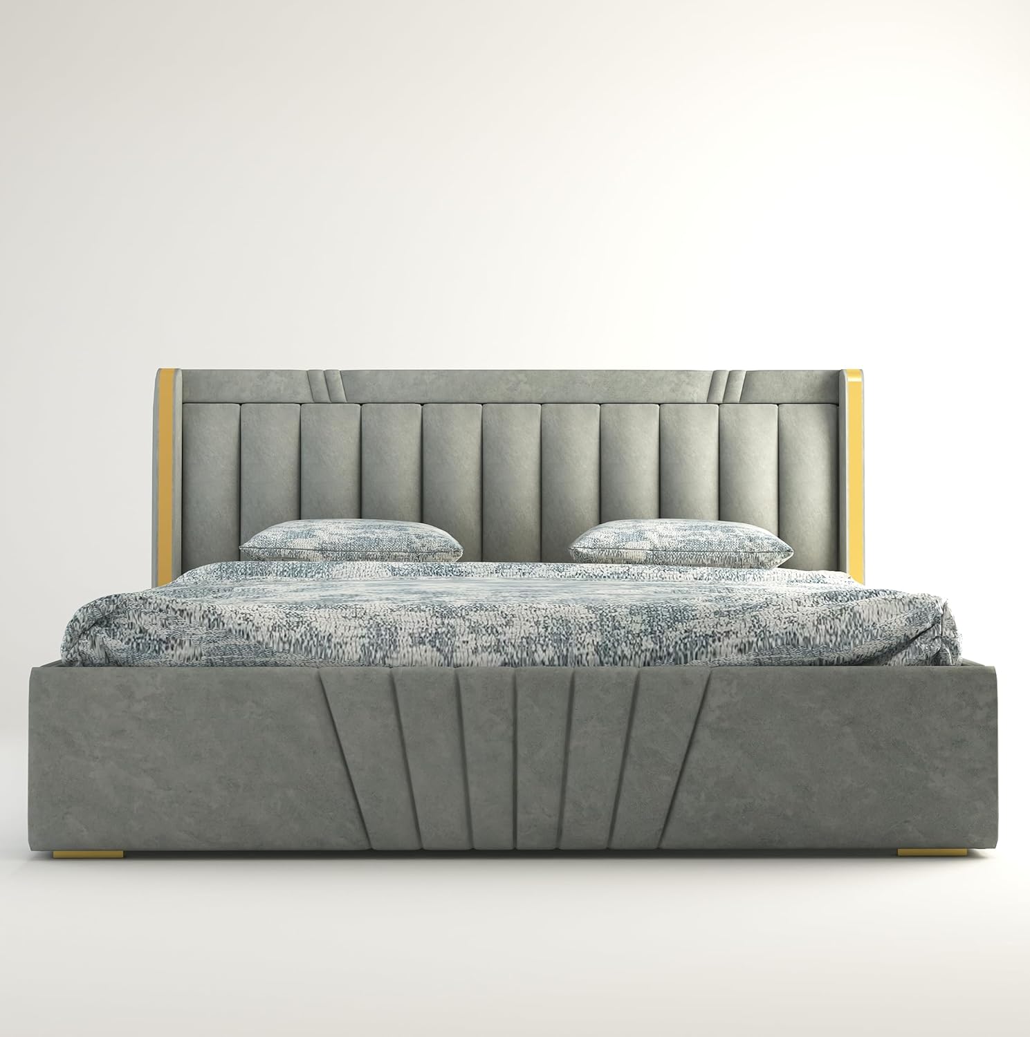 Phirkcraft Upholstered Queen Size Bed with Box Storage Solid Wood Fabric Bed Wooden Double Bed Cot Palang for Living Room Home Bedroom (Grey)