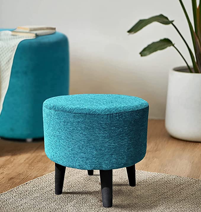 Ottoman Stool Set of 2 | Pouffes Sitting Stool for Living Room, Puffy Wooden Stools, Multicolour