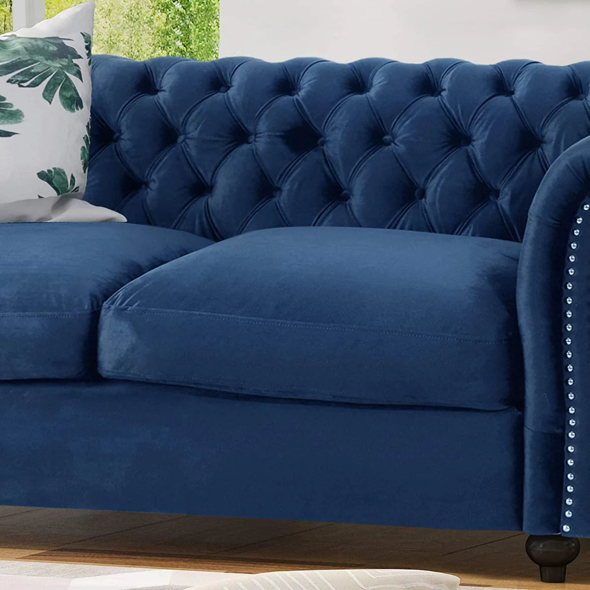 Wooden 2 Seater Sofa For Living Room ( Navy Blue)