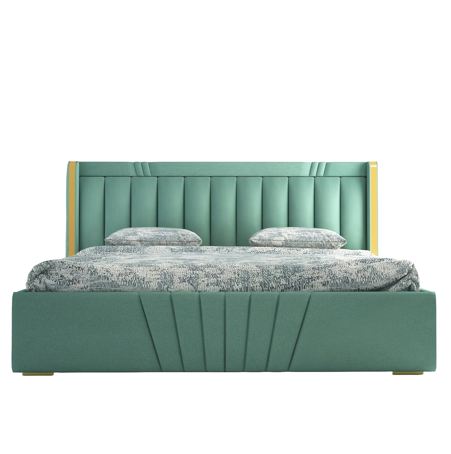 Phirkcraft Bed with Box Storage Solid Wood Fabric Bed Wooden Double Bed Cot Palang for Living Room Home Bedroom (Green)