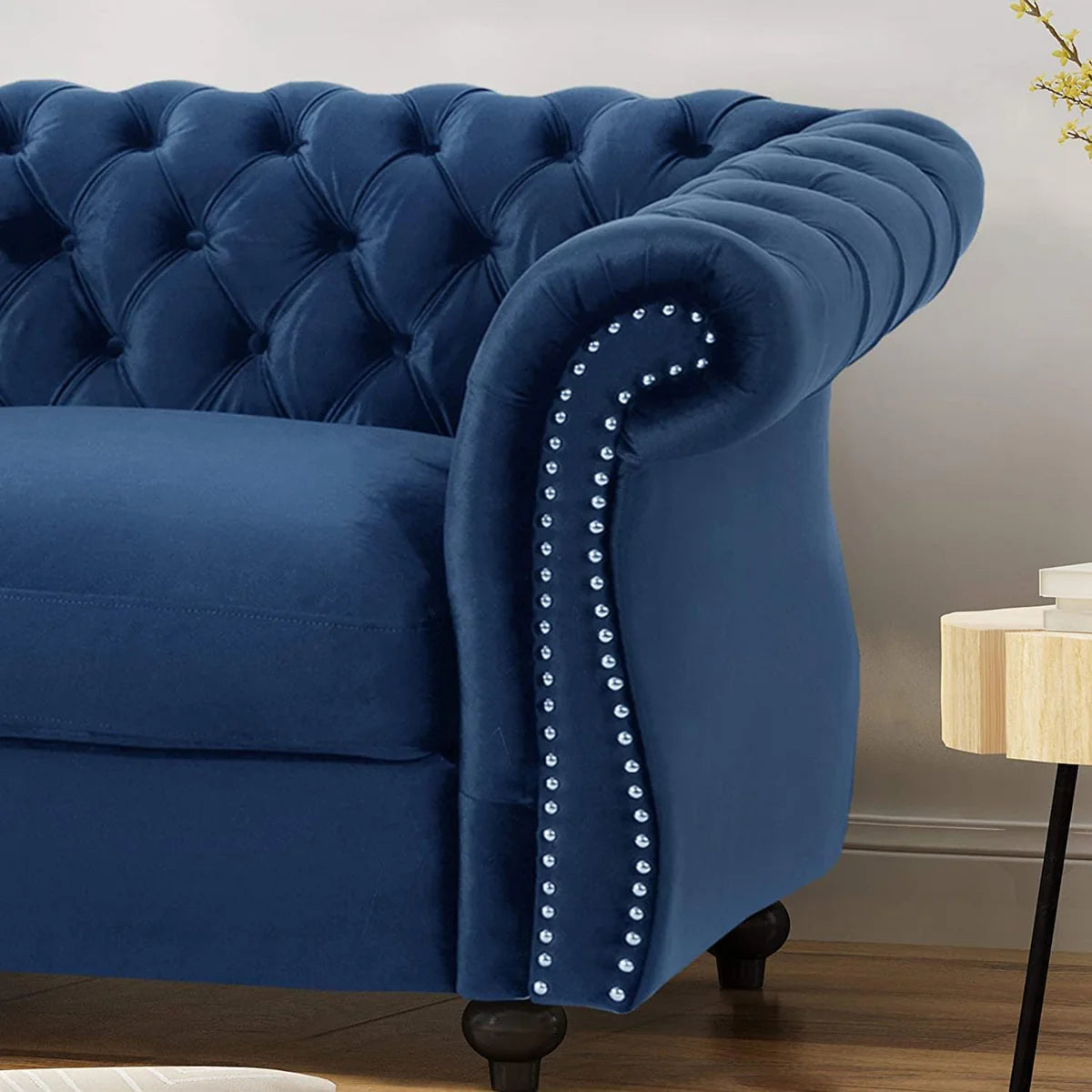 Wooden 2 Seater Sofa For Living Room ( Navy Blue)
