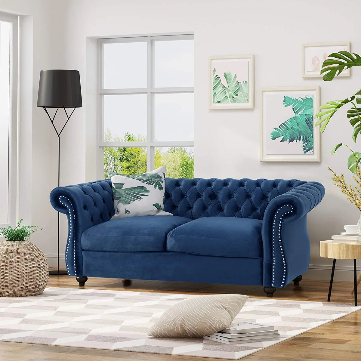 Wooden 2 Seater Sofa For Living Room ( Navy Blue)