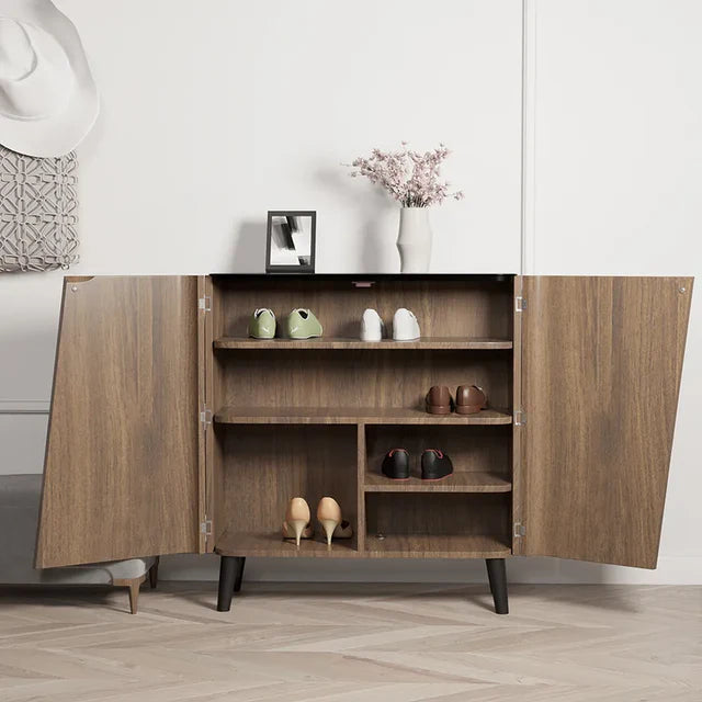 Modern Wooden Shoe Cabinet with Multi-Compartment Storage & Ventilation Design