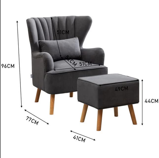 Handmade Dark grey Wood Wing Chair with Footrest