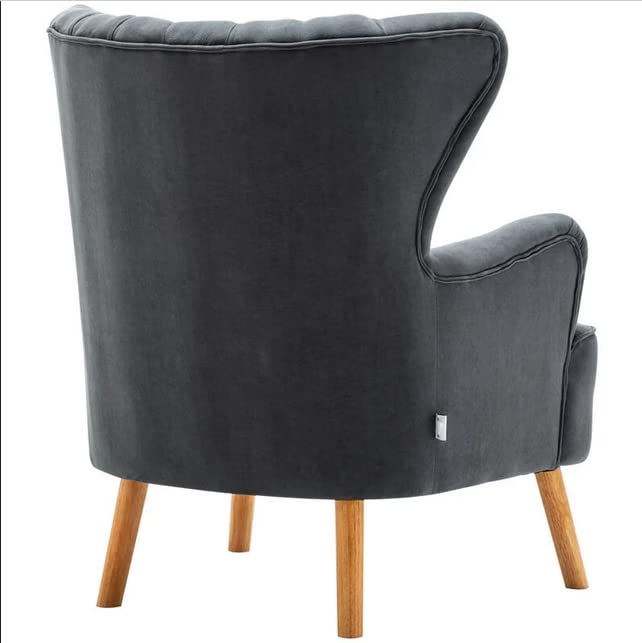 Handmade Dark grey Wood Wing Chair with Footrest