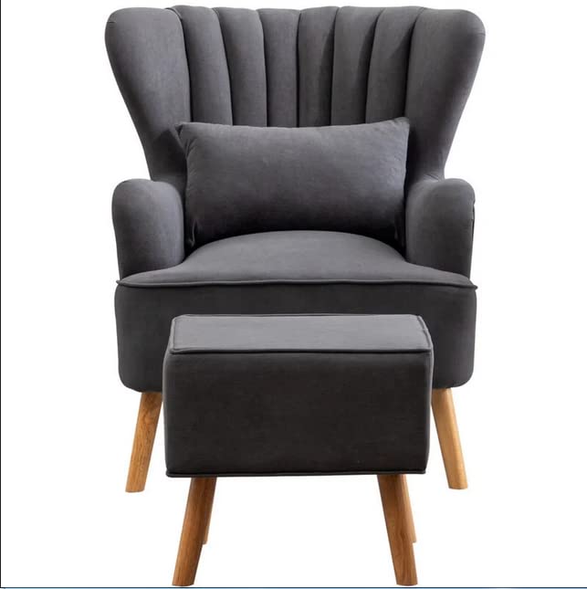 Handmade Dark grey Wood Wing Chair with Footrest