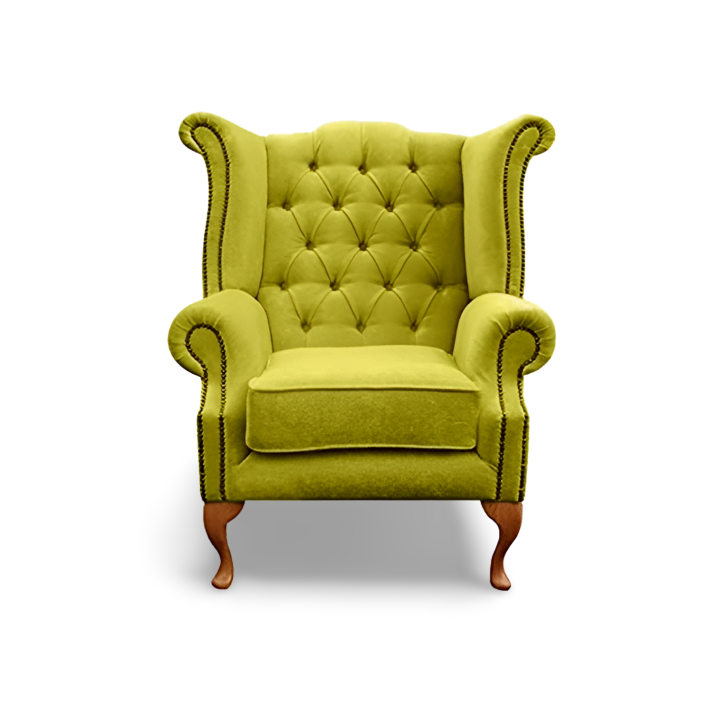 Handmade Green Sheesham Wood Wing Chair