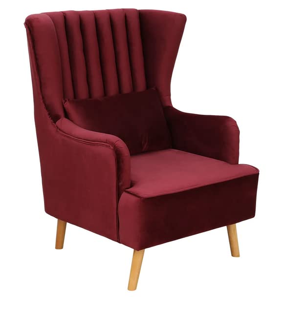 Handmade Maroon Sheesham Wood Wing Chair with Footrest
