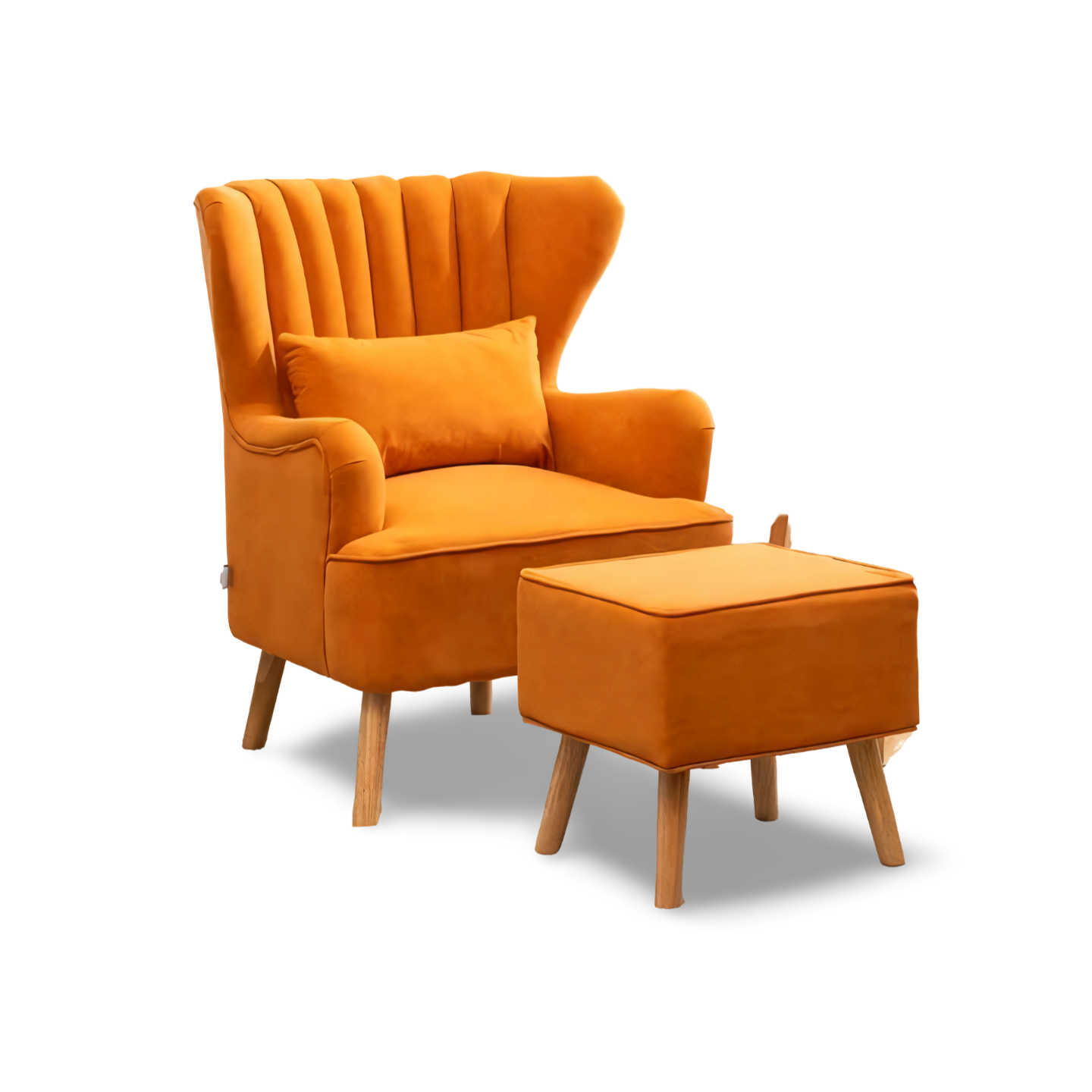  Handmade Orange Sheesham Wood Wing Chair with Footrest