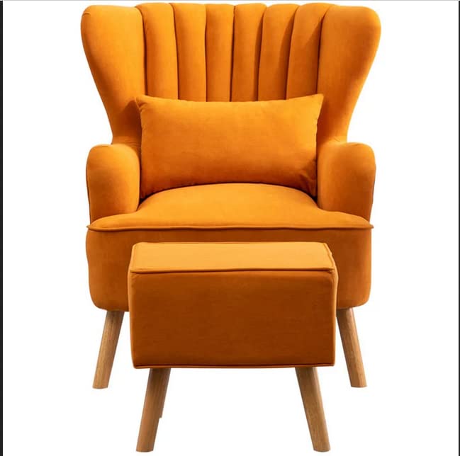  Handmade Orange Sheesham Wood Wing Chair with Footrest