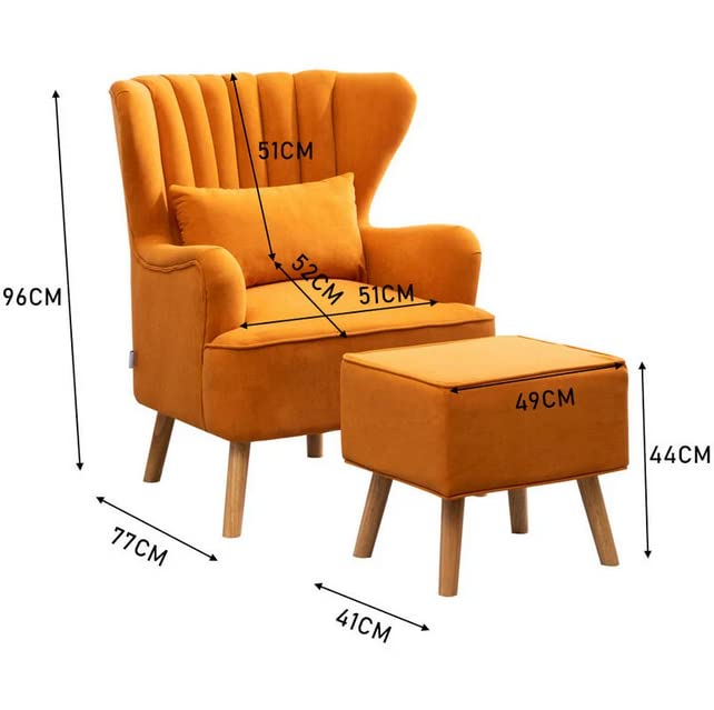 Handmade Orange Sheesham Wood Wing Chair with Footrest