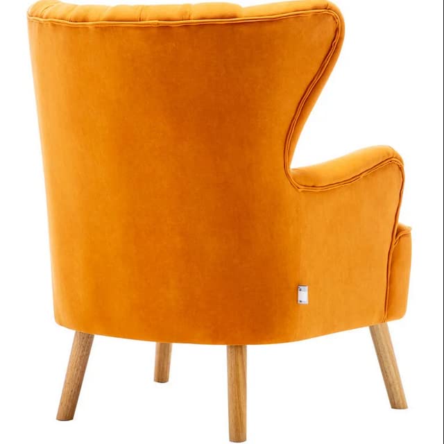  Handmade Orange Sheesham Wood Wing Chair with Footrest