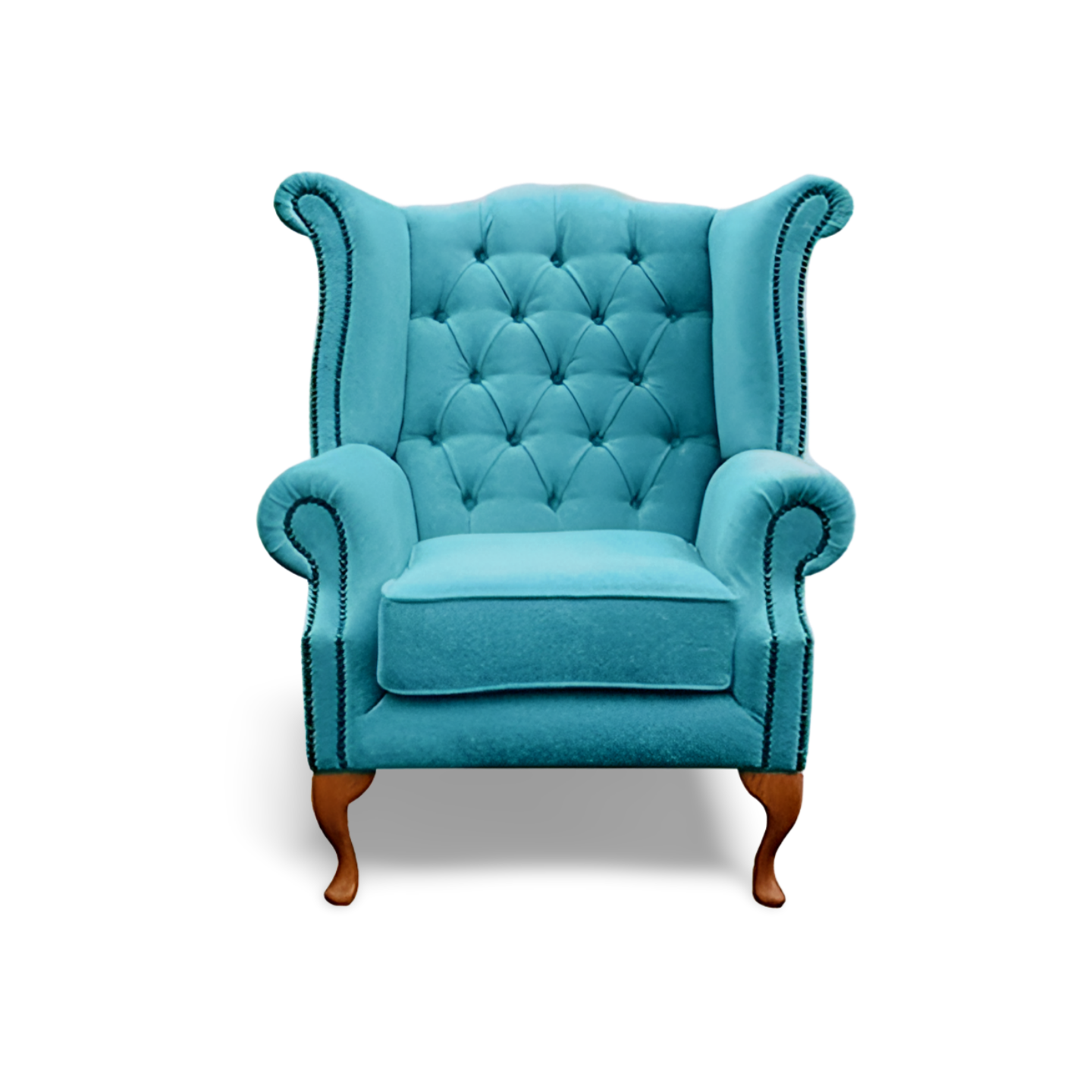 Handmade Sheesham Wood Wing Chair – Blue