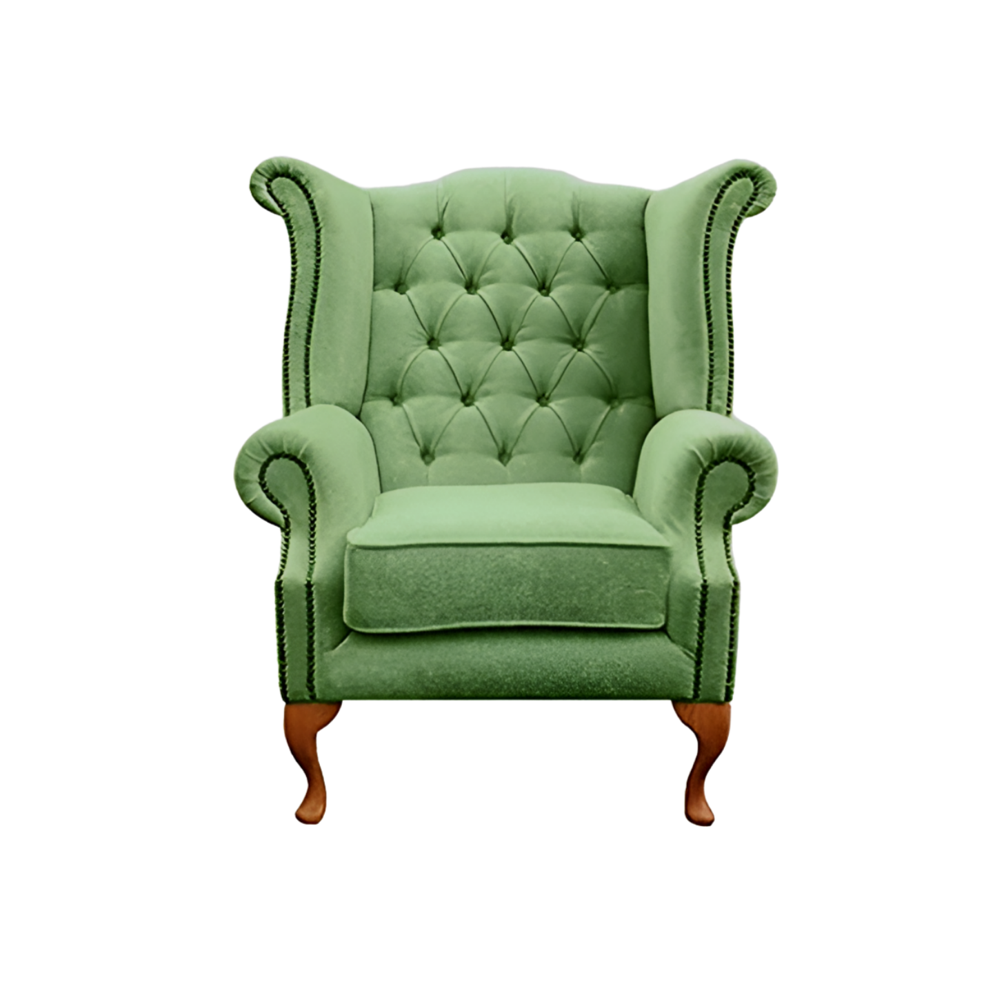 Handmade Sheesham Wood Wing Chair – Light Green