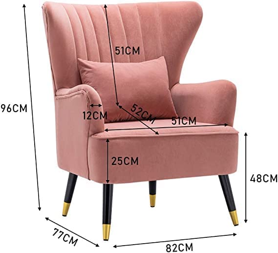 Handmade Solid Wood Wing Chair with Footrest in pink color