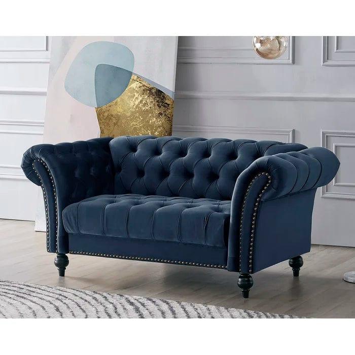Wooden 2 Seater Chesterfield Sofa (Blue)