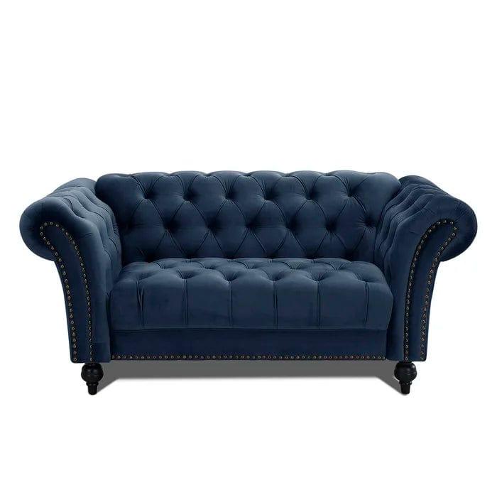 Wooden 2 Seater Chesterfield Sofa (Blue)
