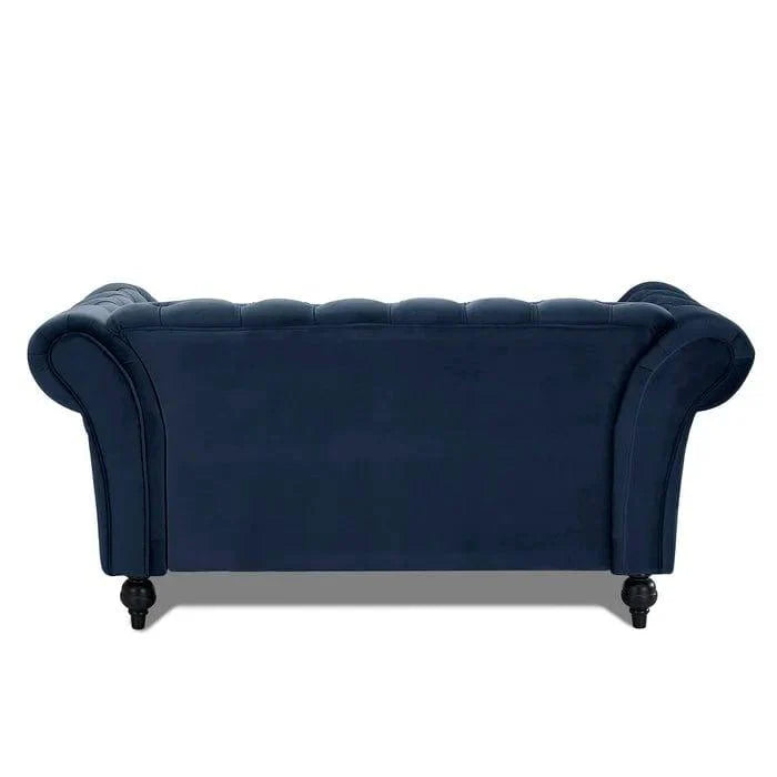 Wooden 2 Seater Chesterfield Sofa (Blue)