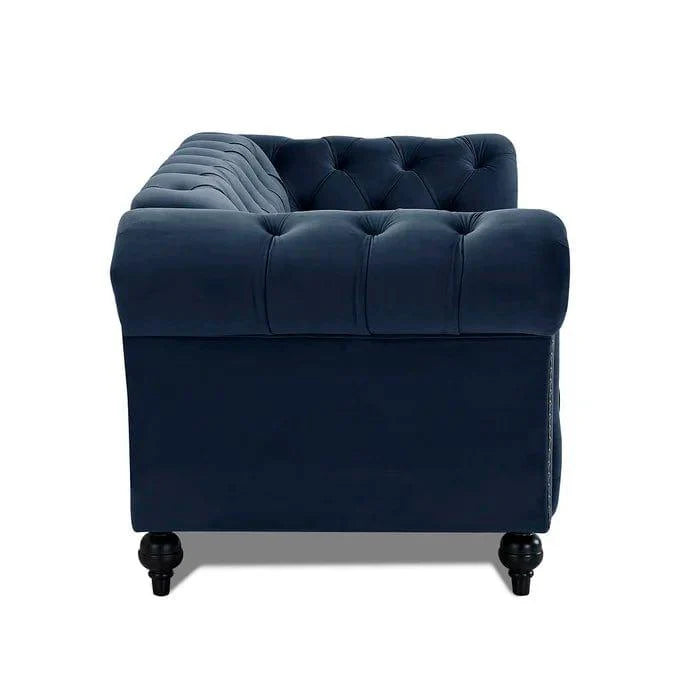 Wooden 2 Seater Chesterfield Sofa (Blue)