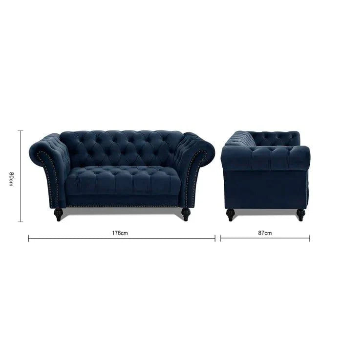 Wooden 2 Seater Chesterfield Sofa (Blue)
