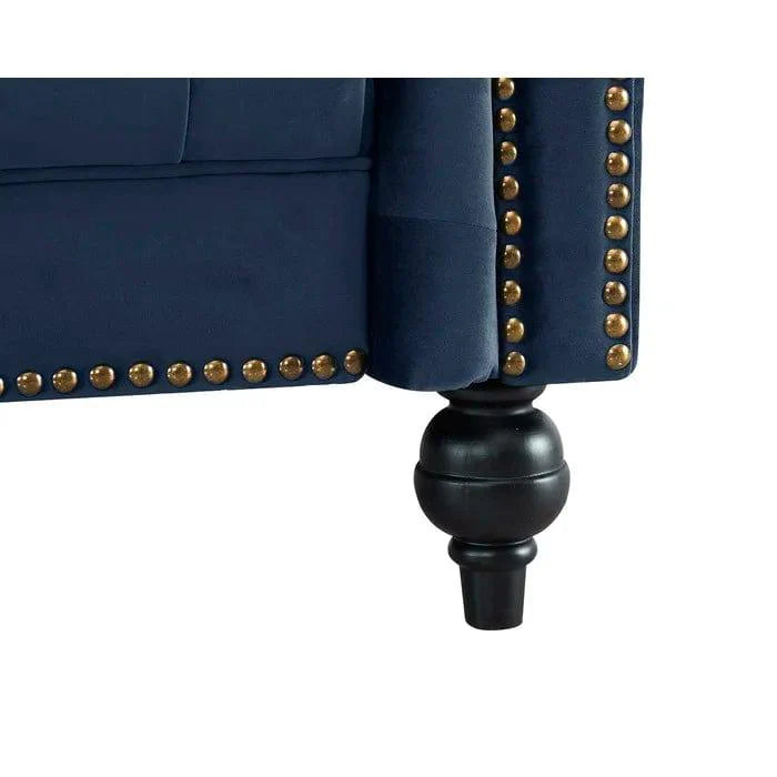 Wooden 2 Seater Chesterfield Sofa (Blue)