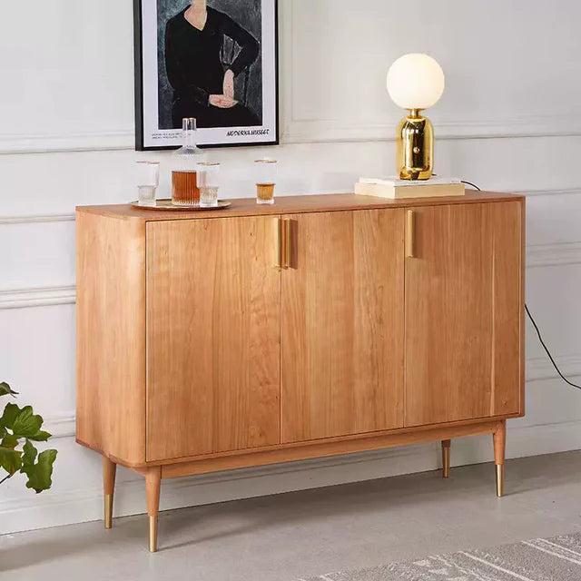 Mid-Century Modern Large Cherry Wood Shoe Cabinet with 3 Doors