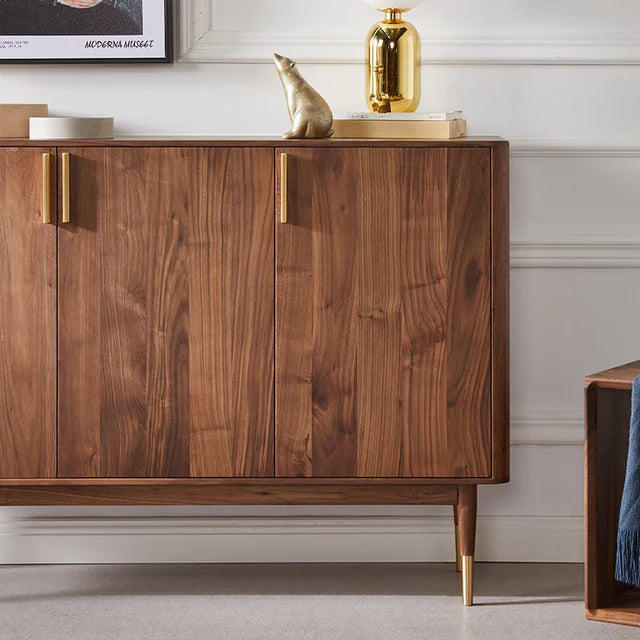 Mid-Century Modern Large Cherry Wood Shoe Cabinet with 3 Doors